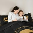 thumbnail image 5 of Manfei Personalized Letter M Full Size Comforter Sets,Monogrammed Theme Bedding Comforter Set,Black Gold Bedding Sets For Girl Teens,Ultra Soft Bedroom Decor Reversible,3 Pieces, 5 of 8