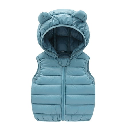 

wofedyo baby girl clothes Toddler Boys Girls Winter Sleeveless Solid Coat Bear Ears Hooded Jacket Thicken Windproof Zipper Warm Outwear baby clothes