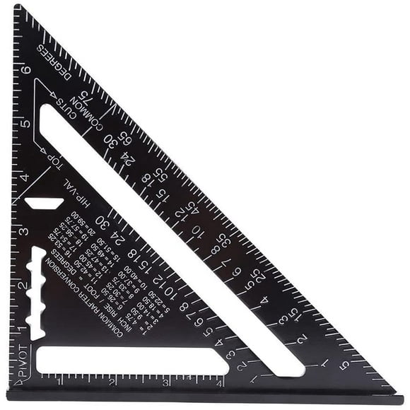 7 Inch Metric/Imperial Aluminum Square Tool Triangle Ruler Protractor High Precision Measuring Tools with Black Oxide Finish for Carpenter Joiner