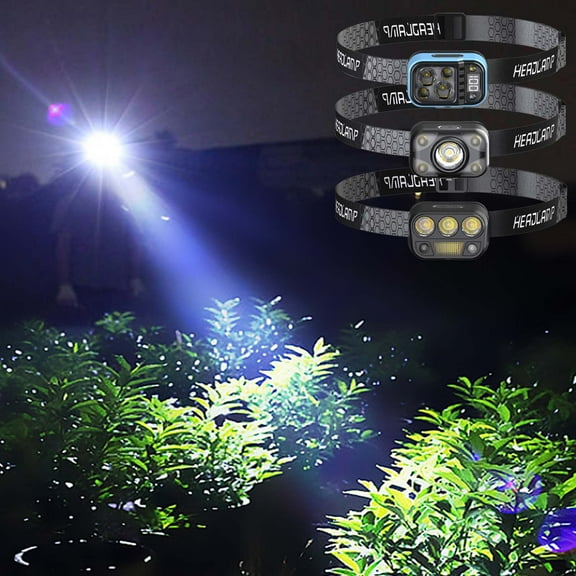 Led Headlamp with Rechargeable Battery, Power Display, 4 Light Modes & 90° Adjustable Head for Hands-free Lighting During Running, Fishing, and Outdoor Activities,Vsgery