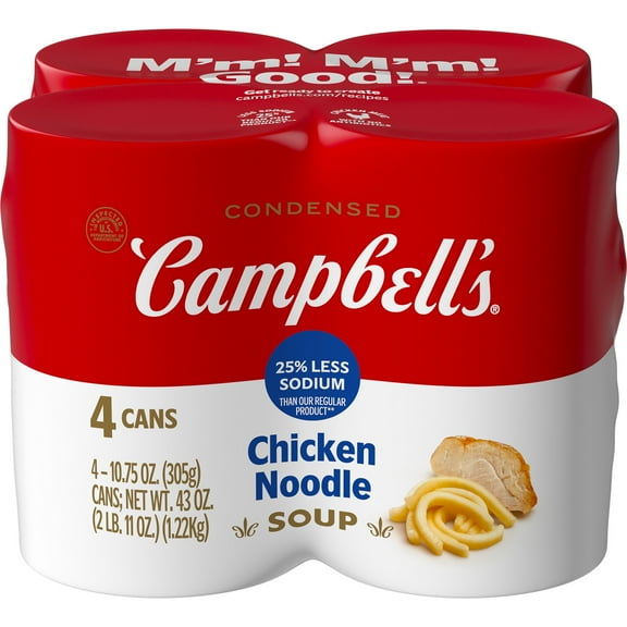 Campbell’s Condensed 25% Less Sodium Chicken Noodle Soup, 10.75 oz Can, 4 Count