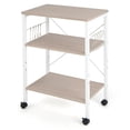 thumbnail image 1 of 3-Layer Microwave Stand Bakers Rack, Kitchen Rolling Cart with 4 Universal Wheels and 10 Removable Hooks, Coffee Cart Shelf Organizer for Kitchen, Living Room, Entryway, Maple, 1 of 8