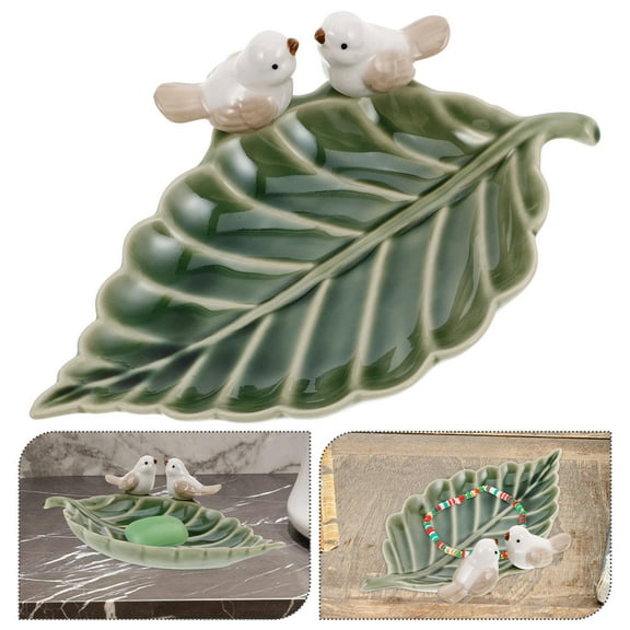 MLINS  Decorative Bowls for Home White Green Leaf Bird Plate