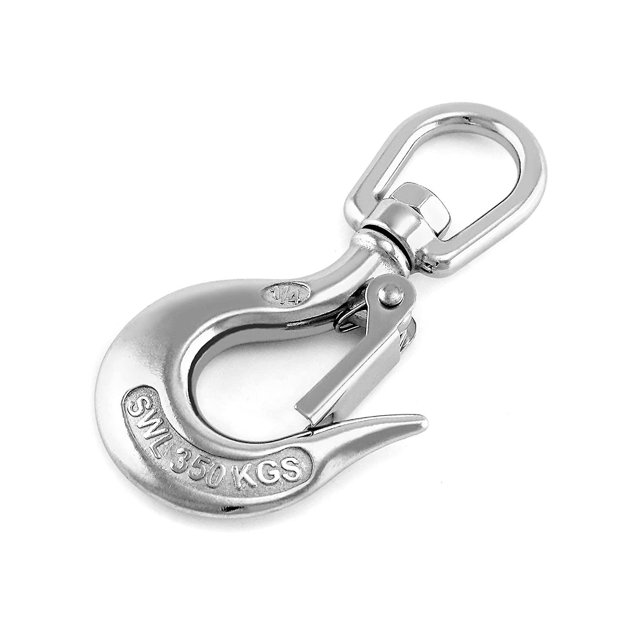 inoxidable 304 con pestillo de seguridad, gancho giratorio de grúa de 770 lb Gancho giratorio de cadena de horquilla de elevación para aparejar grúa de remolque de cabrestante de remolque