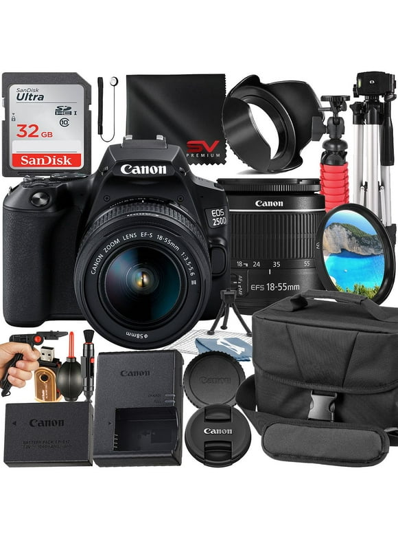 Canon EOS 250D / Rebel SL3 DSLR Camera Bundle with 18-55mm Zoom Lens + 32GB SanDisk Card + Case + Tripod + SV Premium Accessory