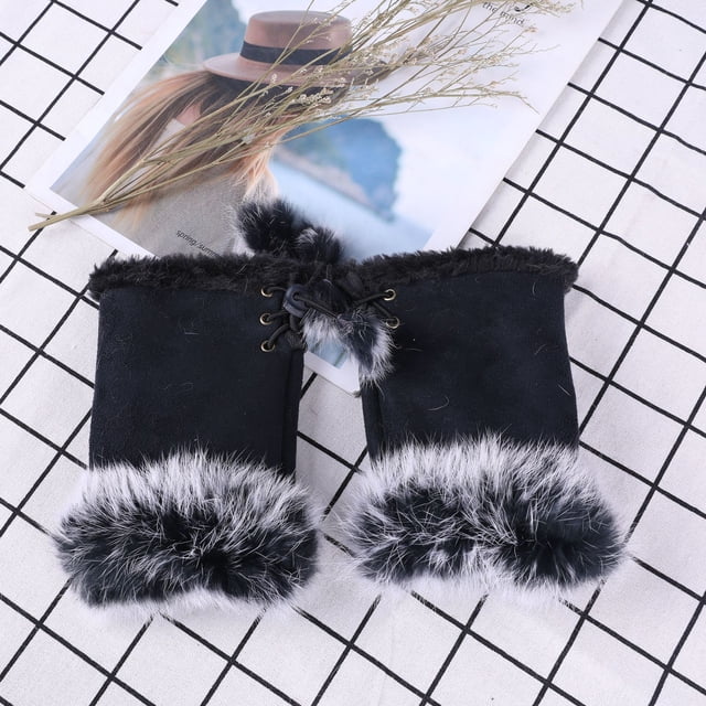 Guantes de medio dedo de piel de conejo, moda para mujer, otoño e invierno, guantes de medio dedo para estudiantes, para escribir en la computadora