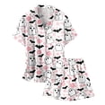 thumbnail image 4 of Weebloom Halloween Kids Girls Pajamas Cute Bat Pajama Set Short Sleeve Button Up Top With Shorts And Pockets Kids Sleepwear Nightwear Pjs Loungewear White 8-9 Years, 4 of 4