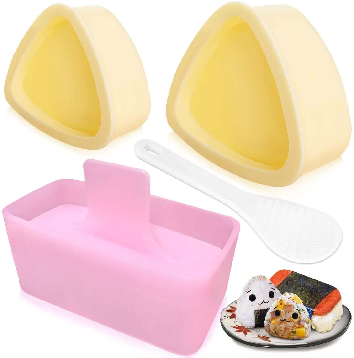 Spam Musubi Mold Rice Ball Maker Onigiri Kit - 7 Pcs Onigiri Mold Set with  Luncheon Meat Cheese Egg Butter Cutter Slicer and Rice Paddle - Easy To Use