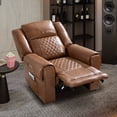 thumbnail image 4 of Bonzy Home Premium Genuine Leather Power Recliner Chair, Home Theater Seating with Power Headrest, USB Charging Port, Cup Holders, Oversized Single Reclining Sofa for Living Room, Brown, 4 of 8
