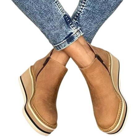 

Women s Hidden Heel Shoes Wedge Heels Round Toe Footwear Useful Women Ankle Boots Solid 41 Gold