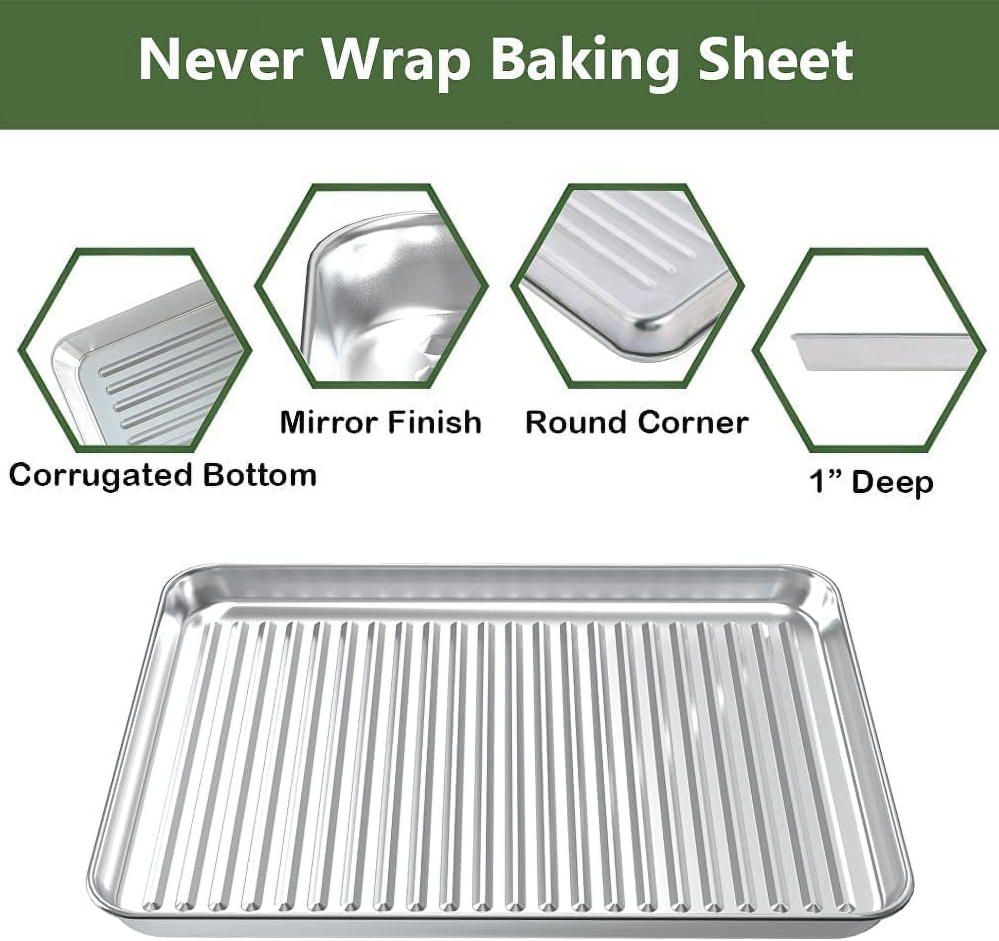 Baking Sheet with Rack Set (2 Pans + 2 Racks), Stainless Steel Cookie Sheet with Cooling Rack, Nonstick Baking Pan, Warp Resistant & Heavy Duty & Rust Free, Size 16 x 12 x 1 Inches