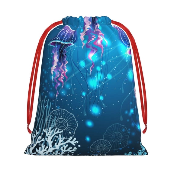 Glowing Vivid Jellyfishes Drawstring Gift Bag Soft Pouch Reusable Favor Bags for Christmas, Halloween, Candy, Wedding, Birthday
