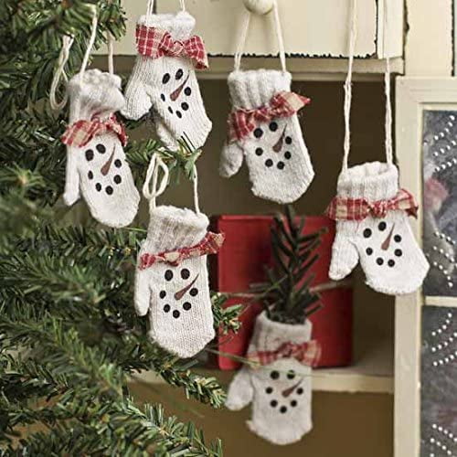 Factory Direct Craft Set of 12 Knitted Snowman Face Mitten Ornaments for Christmas