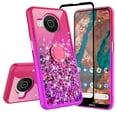 thumbnail image 2 of Spy Case for T-Mobile Nokia X100 Ring Kickstand Liquid Glitter Diamond Phone Case Cover w/Tempered Glass Screen Protector - Hot Pink/Purple, 2 of 5
