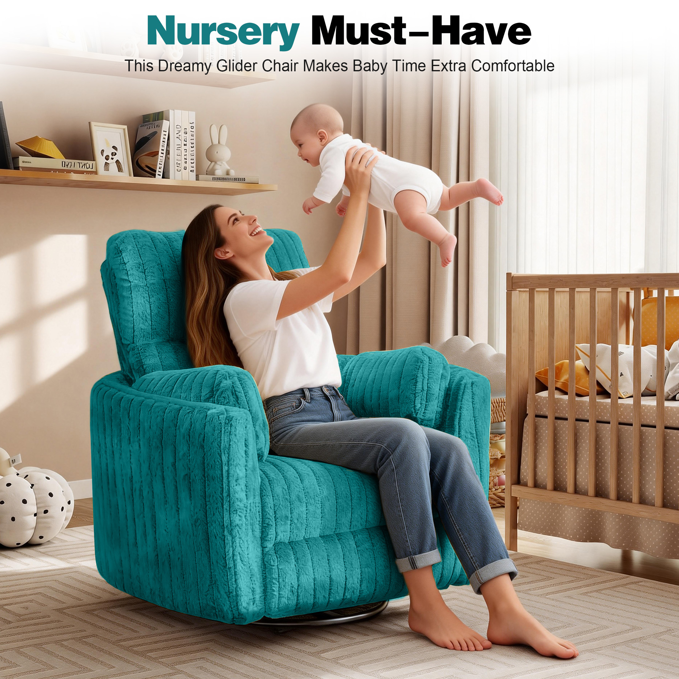 Aukfa Swivel Rocking Glider Power Recliner Chair with 24" Wide Seat & Type-C & USB Ports, Dark Teal