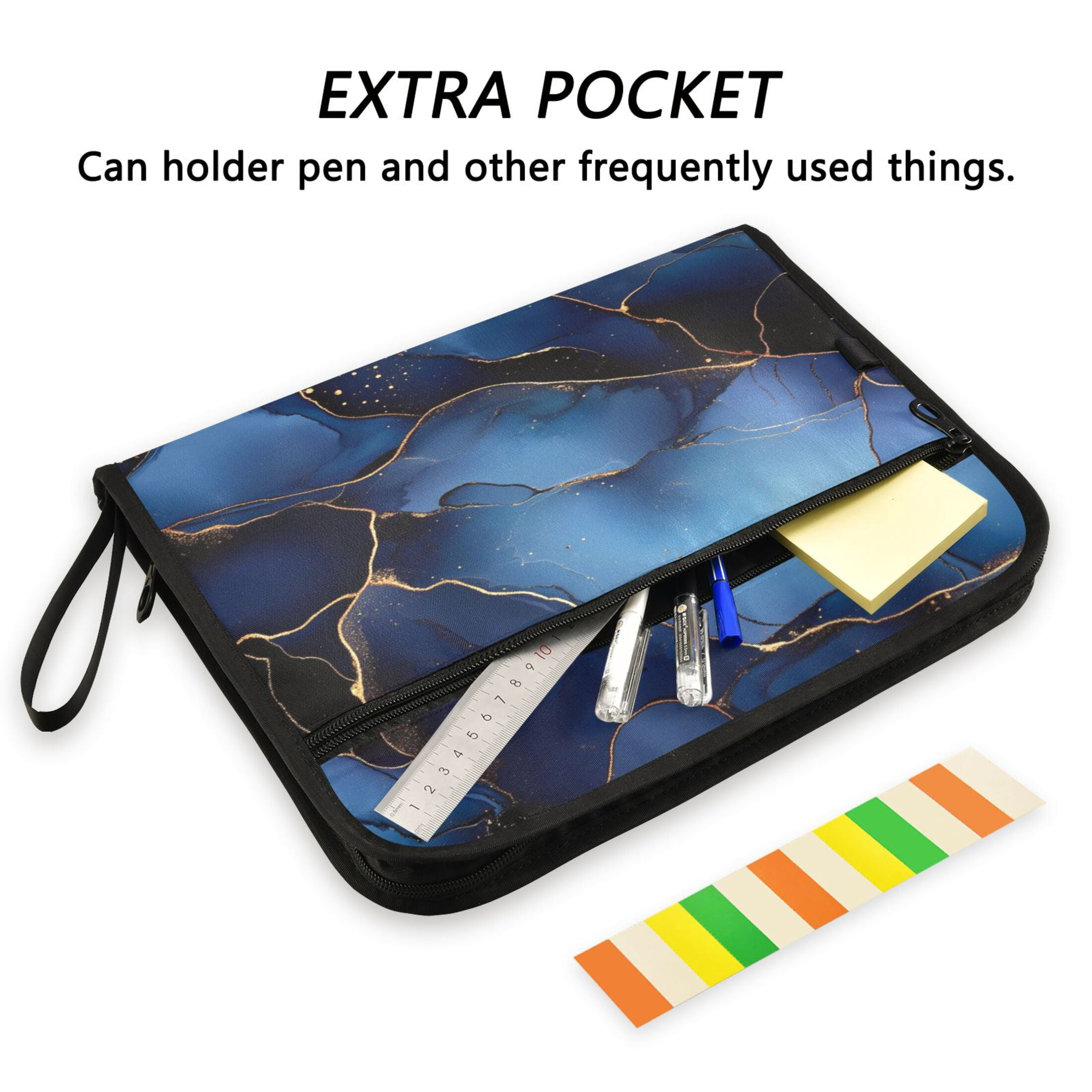WOBOGO Gilt Navy Blue Marble Expanding File Folder Letter Size Accordion Filing Organizer 13 Pocket Separate Organ Pocket