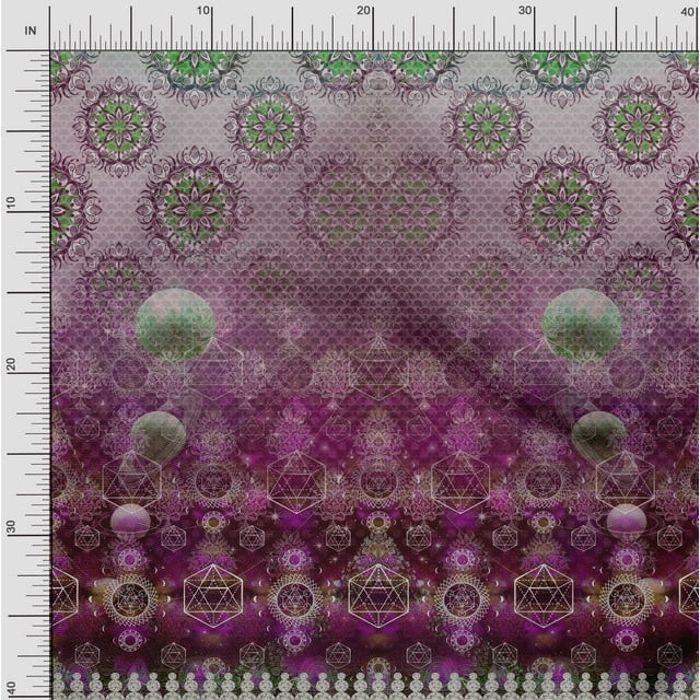 Soimoi Moss Georgette Fabric Scared Geometry & Moon Panel Decor Fabric Printed Yard 42 Inch Wide