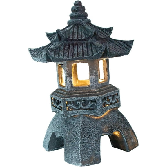 Supbessel Solar Decorative Lights Zen Garden Accessories Japanese Lantern Vintage Lantern Buda Statues Solar Garden Light Solar Powered Pagoda Outdoor Solar Court Lantern Resin Court Lamp