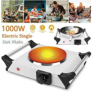 Puseky Electric Countertop Single Burner, 1000W Cooktop with Cast Iron Hot Plate, Temperature Controls, Power Indicator Lights, Easy to Clean, White