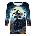 thumbnail image 4 of VKOYWKM Halloween Tops for Women 3/4 Sleeve Witch Print T Shirts Halloween Tunic Tops Loose Fit Crew Neck Party Blouse, 4 of 5