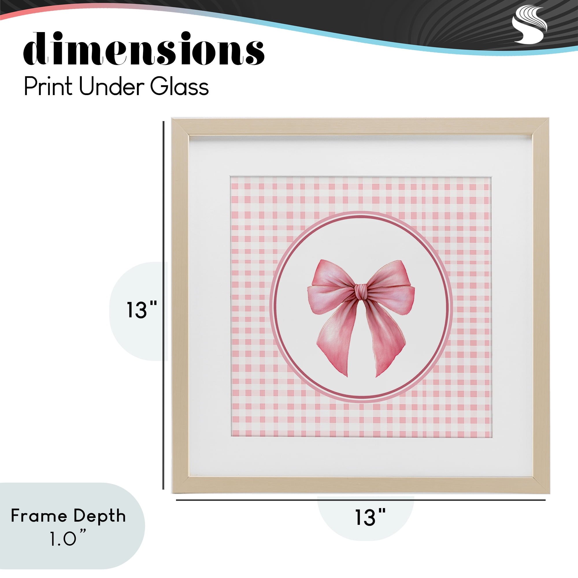 Stupell Industries Pink Bow with Circular Gingham Birch Framed Print Under Glass, design by Christine Simpson Art