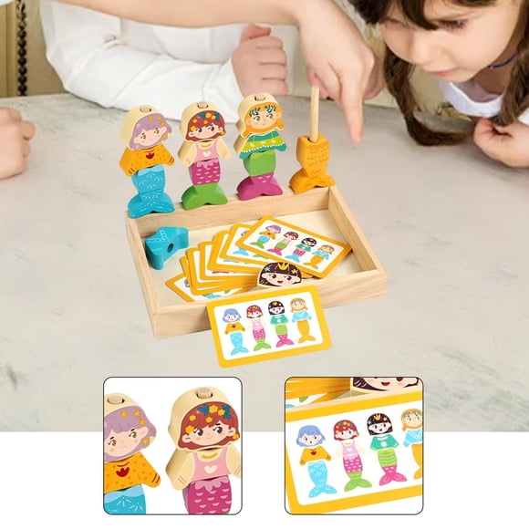 BELOVING Casse-Tête en Bois à Habiller Jouet Éducatif à Empiler Tenues de Mix and Match Comptage pour Enfants Blocs d'Empilage Reconnaissance des Couleurs Sirène