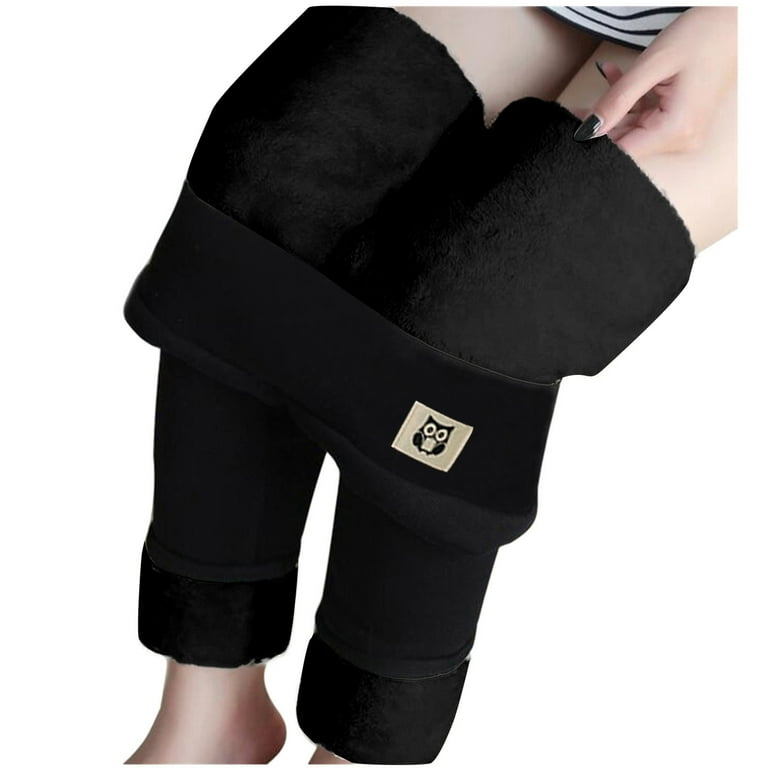 Winter Sherpa Fleece Lined Leggings For Women, High Waist Stretchy Thick  Cashmere Leggings Plush Warm Thermal Pants Black