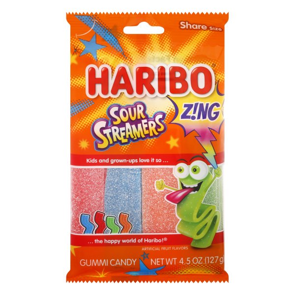 Haribo Sour Streamers Gummi Candy Share Size, 4.5 oz