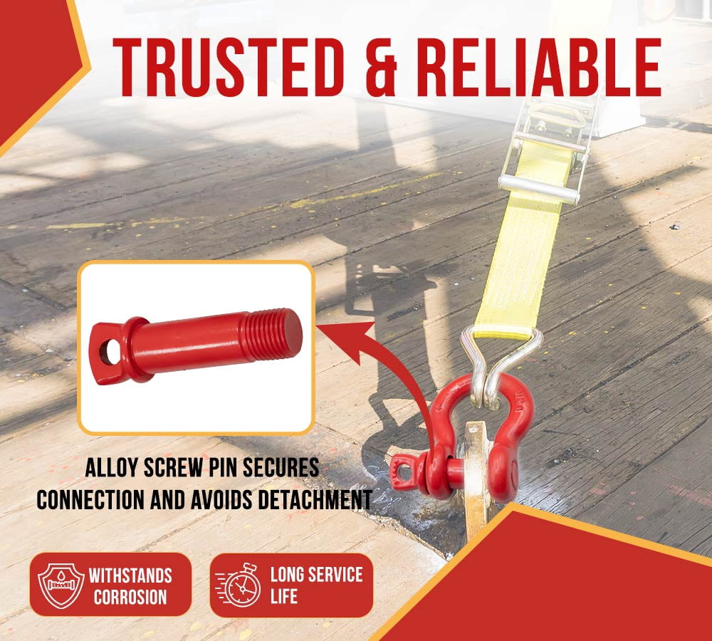 Crosby S-209 3/8" Anchor Shackle Carbon Steel w/Alloy Screw Pin 2,200 lbs WLL, Red Painted Heavy Duty D Ring Shackle for Towing, Rigging & Vehicle Recovery, 1018428