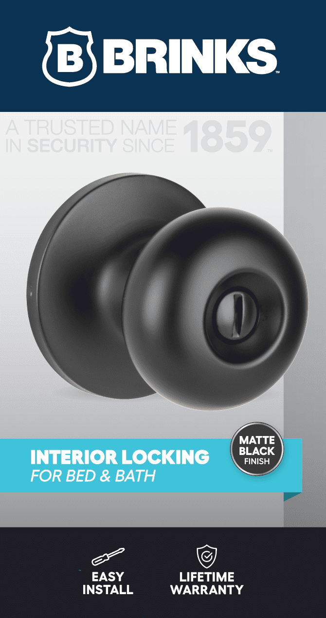 Brinks Privacy Mushroom Doorknob, Matte Black Finish, Standard Mount, Single Piece