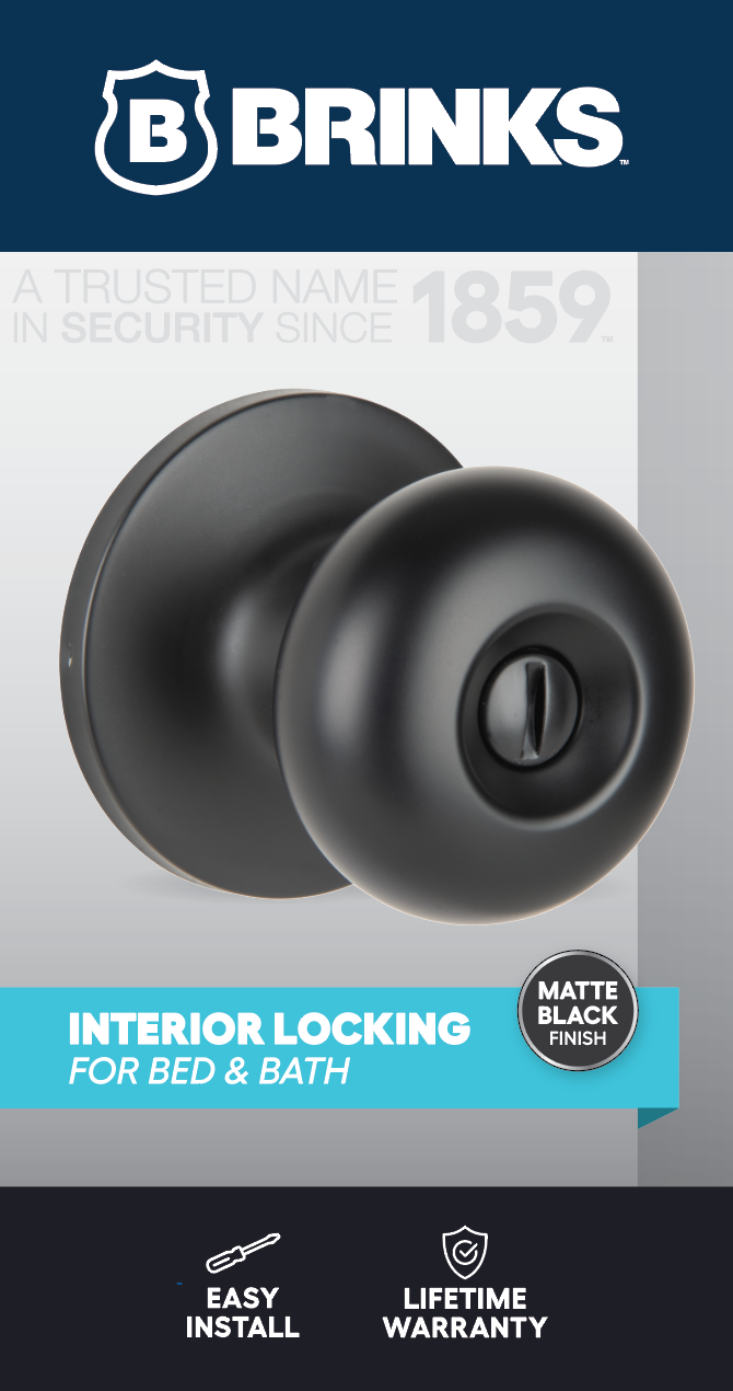 Brinks Privacy Mushroom Doorknob, Matte Black, Reversible photo 6