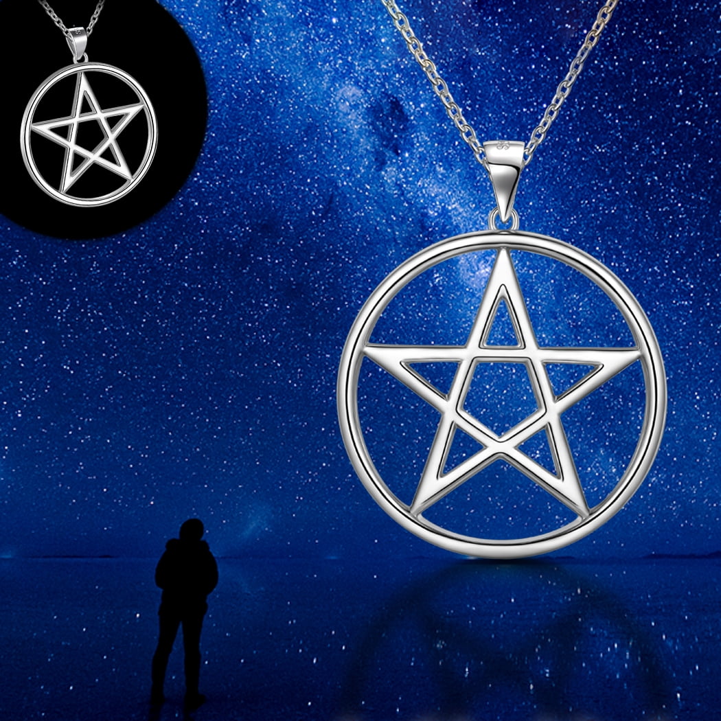 Hipunk 925 Sterling Silver Pentagram Necklace for Women Men Star Pendant Pentacle Necklace Wicca Pagan Jewelry Fathers Day Gifts