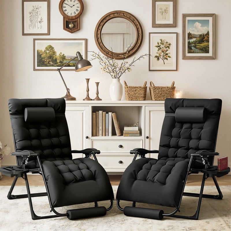 Homall Oversized Zero Gravity Chair with Removable Thick Cushion, Lawn Patio Reclining Chair Upgraded Alloy Lock and Cup Holder, for Indoor Outdoor, Black