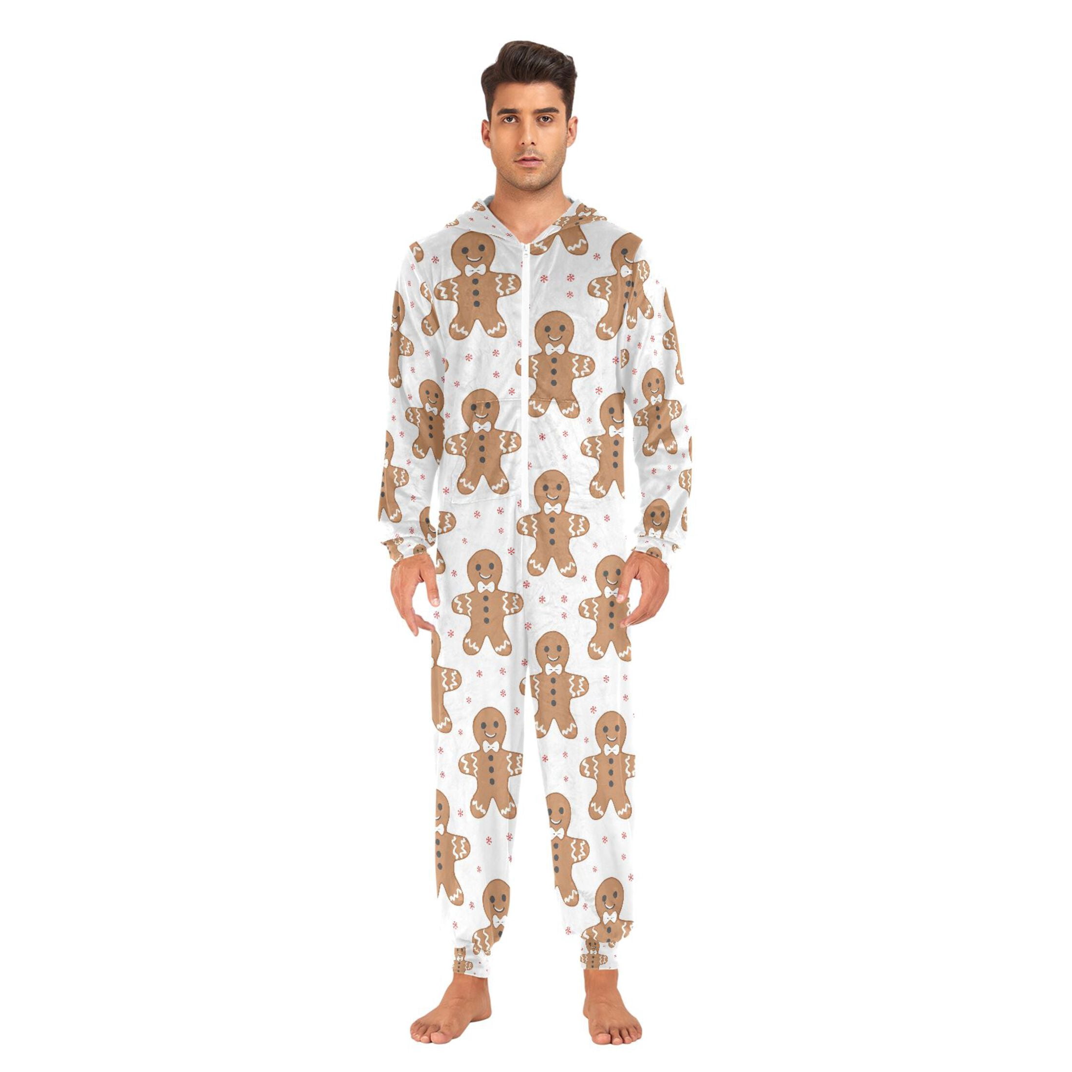 Adult Christmas Onesie Cookie Man Snowflake Adult Zipper One-Piece Pajamas Unisex Pajamas with Pockets