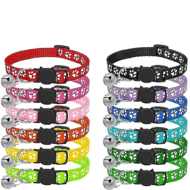Cat Collar, 12pcs Anti Strangulation Cat Collar Kitten Collar With Reflective Strap And Bell, Adjustable Range 19-32cm