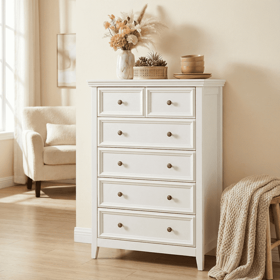 6-Drawer Storage Cabinet with Wide Slides, Anti-Tip Safety Design, Easy Assembly Wooden Dresser for Bedroom or Office,31.5" W x 44.3" H