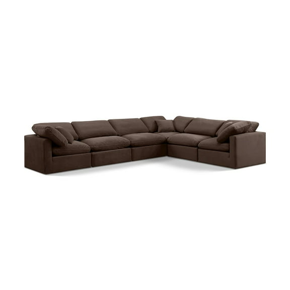 Meridian Furniture Indulge 193.5" Velvet L-Shaped Modular Sectional in Brown