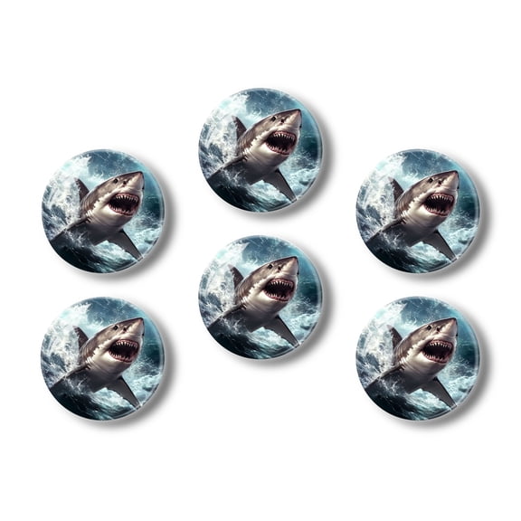 Glass Refrigerator Magnet 6Pcs Magnetic Fridge Sticker,Decor for Kitchen,Whiteboard,Cabinet,Aggressive Shark
