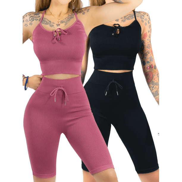 Set De 2 Conjunto Unitalla Deportiva Mujer Short Y Blusa Stretch Fit Push Up