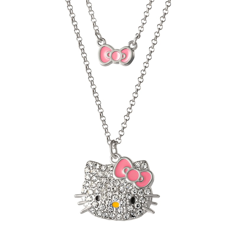 Hello Kitty Girls Layered Clear Crystal Hello Kitty with Bow