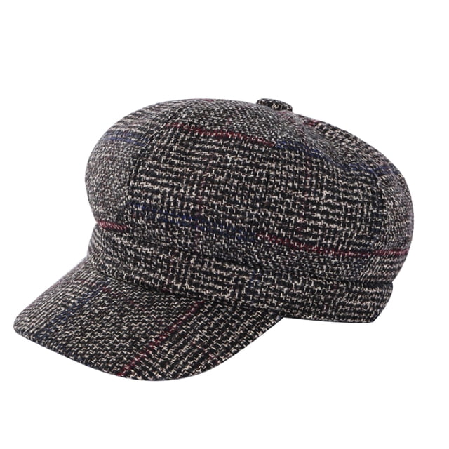 Boina para mujer, sombrero estilo vendedor de periódicos, gorra de estilo francés, sombreros clásicos de otoño primavera invierno, sombrero octogonal de lana a cuadros gruesos