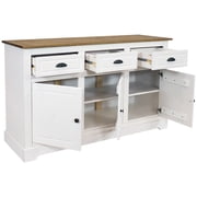 Sunnydaze 52 Solid Pine Sideboard Cabinet with 3 Doors 3 Drawers and Adjustable Shelf, White