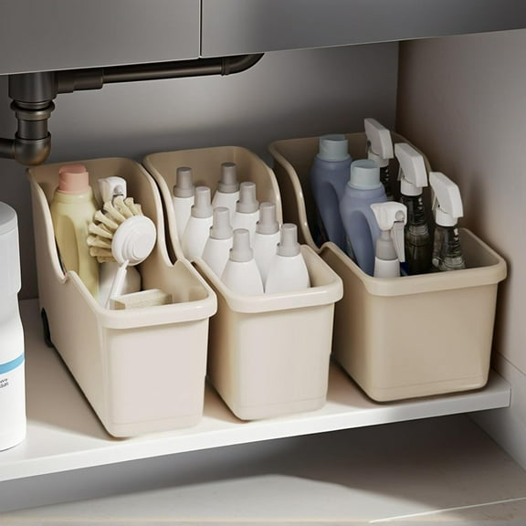 New Pull Out Cabinet Organizer Bin with Roll Wheels, Kitchen Bathroom Cabinet Under Sink Organizer and Storage, Multi-Use Cabinet Organizer Basket for Pantry Garage Shelves High Cabinets (Large)