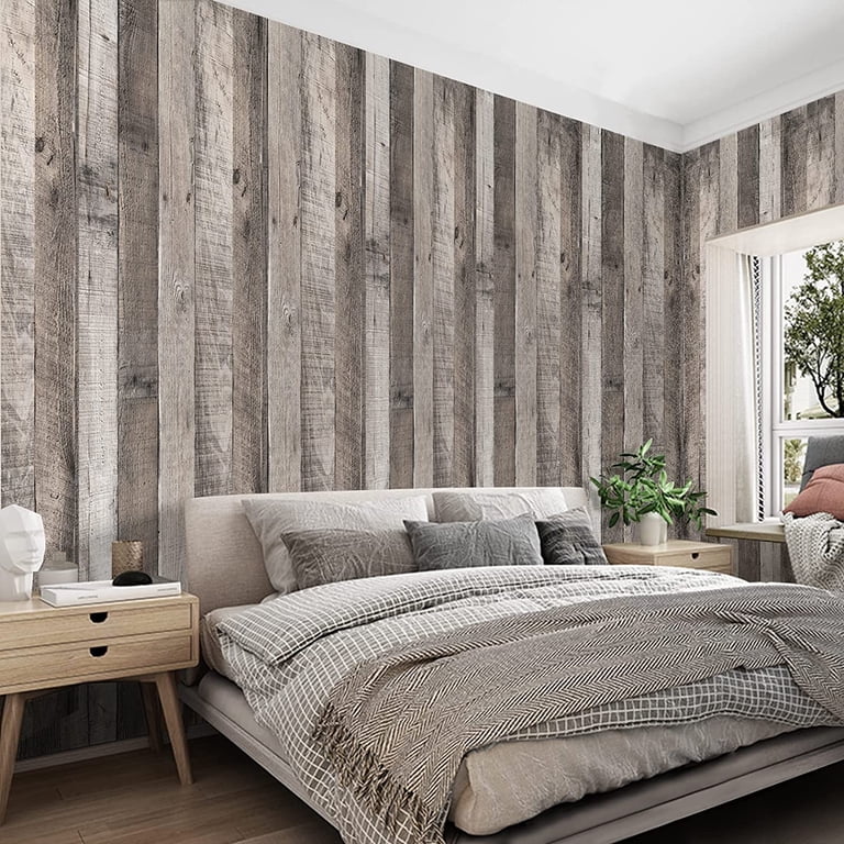 Light Grey Wood Peel And Stick Wallpaper - 17.71" X 118" Removable Contact Paper For Walls, Desks & Cabinets