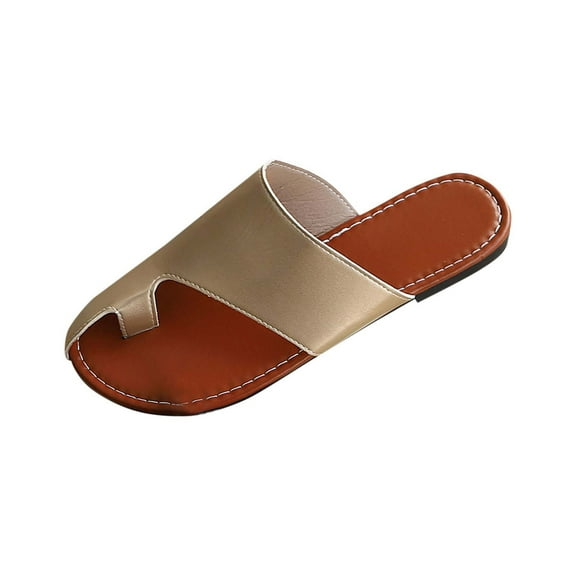 LOVZFMLL Sandals for Women Open Toe Flip Flops Comfortable Walking Flat Slides Casual Beach Vacation Outdoor Thong Gold 6