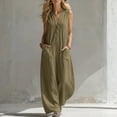 thumbnail image 2 of Women's Sleeveless V-Neck Button Front Wide Leg Jumpsuit Loose Casual Summer Outfit with Pockets, 2 of 5