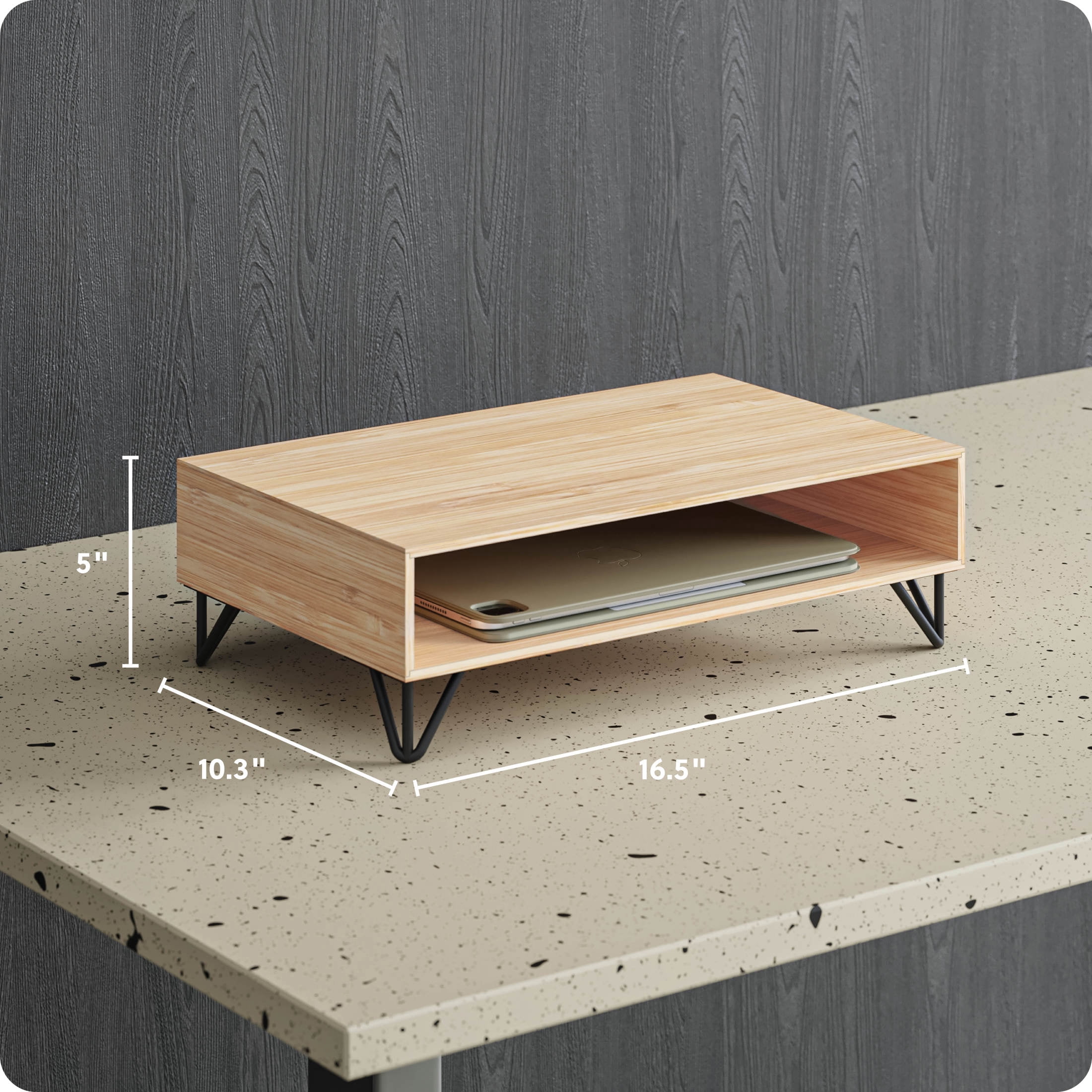 U Brands Verona Desk Monitor Stand with Storage, 16.5 x 10.3 x 5 in., Bamboo