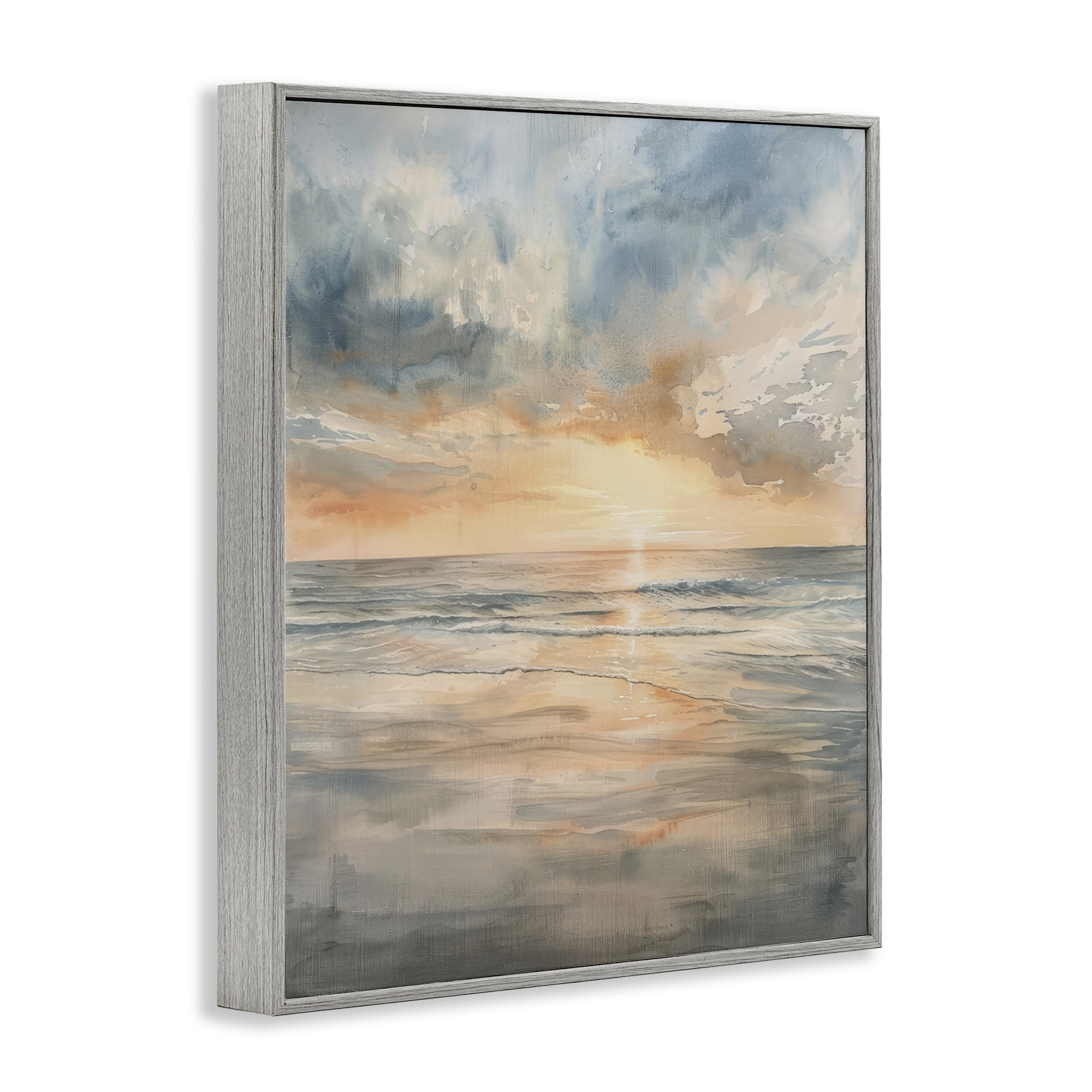 Stupell Industries Coastal Sunset over Gentle Waves Gray Framed Giclee Art, design by Petal Prints Design