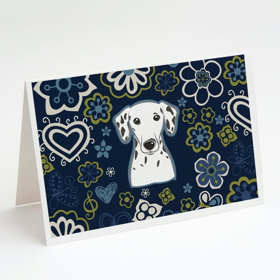 Blue Flowers Dalmatian Greeting Cards and Envelopes Pack of 8
