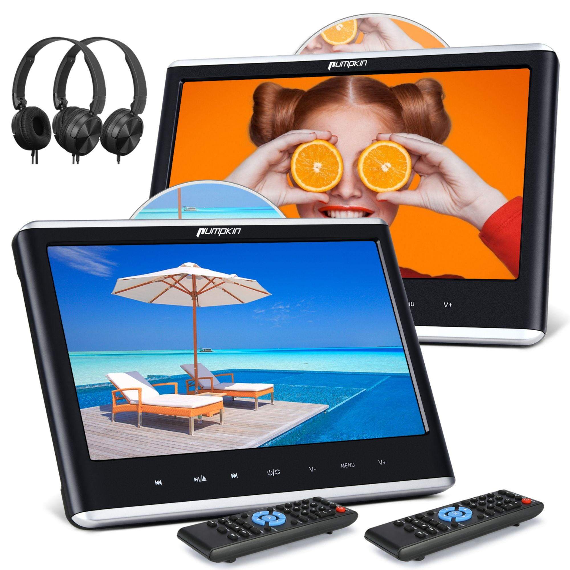 Pumpkin Dual 10.1" Portable DVD Player for Car with HDMI Input